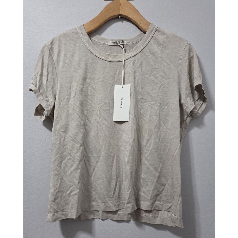 NWT Buck Mason Pima Cropped Slim Crew Tee Oyster Venice Wash XS Made in USA $35